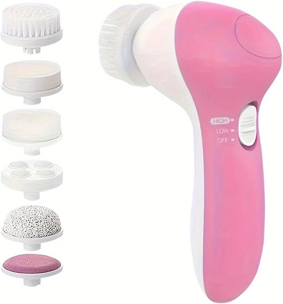 Beauty Device Electric Facial Cleansing Brush with Multiple Attachments for Deep Cleaning and Exfoliating at Home Spa (Pink)
