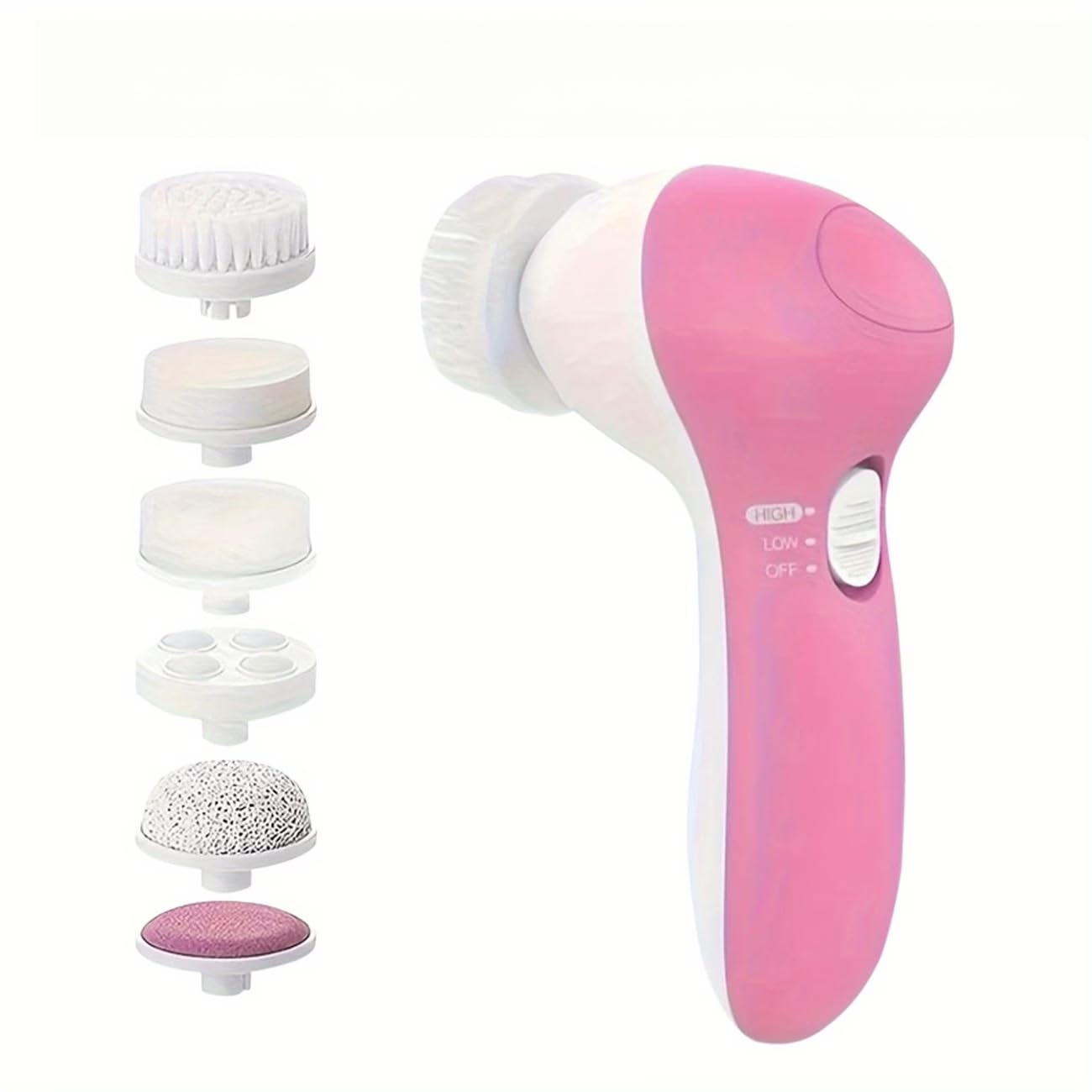 BYXAS Beauty Device Electric Facial Cleansing Brush with Multiple Attachments for Deep Cleaning and Exfoliating at Home Spa (Pink)
