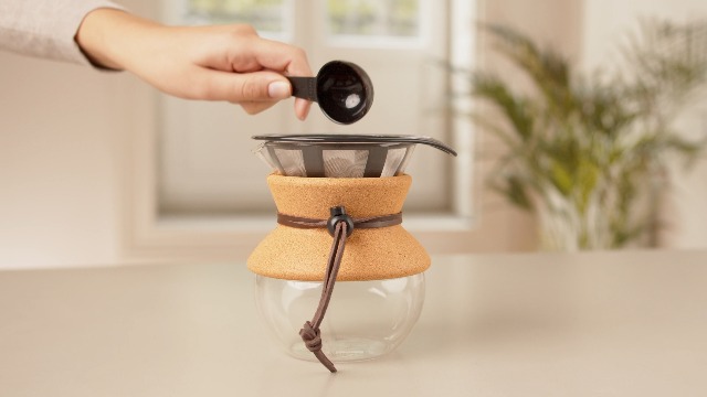 Bodum 17oz Pour Over Coffee Maker, High-Heat Borosilicate Glass with Reusable Stainless Steel Filter and Cork Grip - Made in Portugal