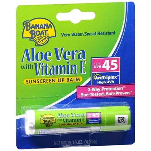 Banana Boat Sunscreen Lip Balm Aloe Vera With Vitamin E SPF 45 0.15 oz