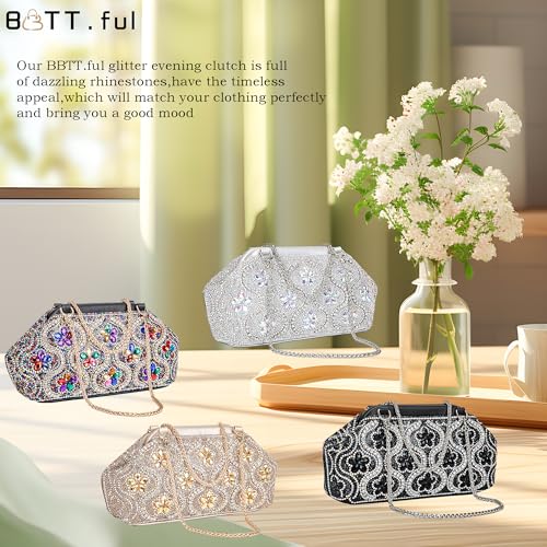 Image of BBTT.ful Flower Evening Handbags Crystals Clutch Purses Rhinestone Shoulder Crossbody Bag