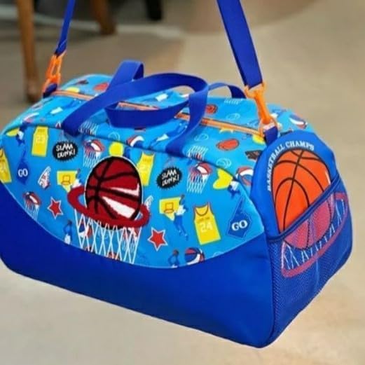 Image of 3D Design Duffle Bag for Kids & Adult| Large Compartment Foldable Luggage with Shoulder Strap | Lightweight Travel & Short Trips Storage Organizer for Women (Basketball)