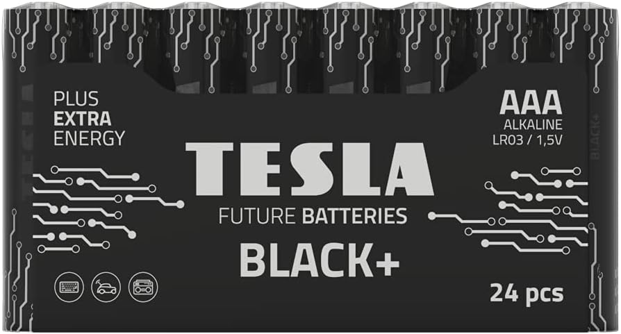 TESLA BATTERIES Black+ AAA Alkaline - Plus Extra Energy Batteries