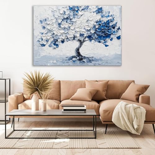 Tableau abstrait moderne bleu et blanc d'arbre de vie pour décoration salon