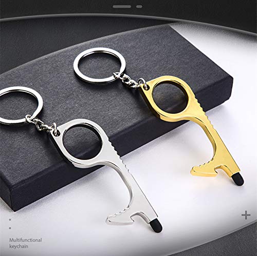 Abridor de porta sem toque, 4 peças abridor de porta portátil sem contato com chaveiro, abridor de g