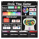 Circle Time Learning Center Classroom Pocket Chart, Circle Time Calendar Preschool Include 224 Cards, Educational Pocket Chart Material, Learning Calendar Weather Letter Counting Color Shape