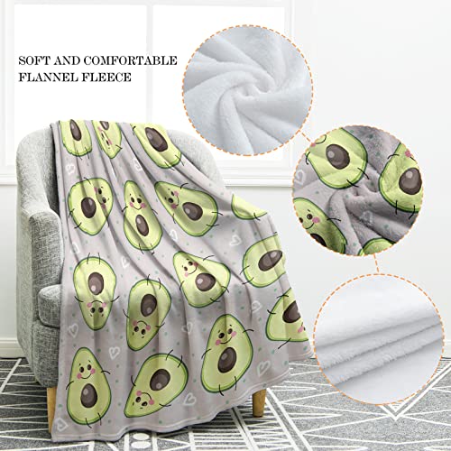 Jekeno Avocado Fruit Blanket Cute Jumping Avocado Print Gifts for Women Kids Girls Home Bedroom Living Room Decor Soft Cozy Lightweight Throw Blankets 50"x60"