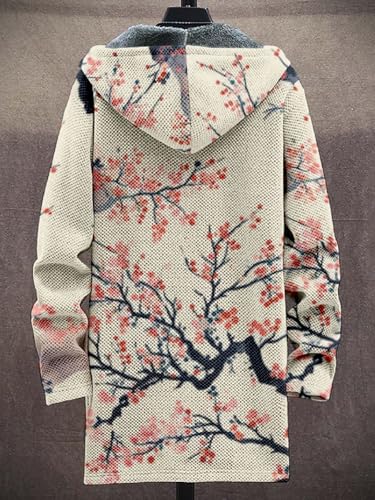 Mens Long Cardigan Hoodies Flece Jackets Full Zip Vintage Lined Sweaters Knitted Men Hooded Coat with Pocket3