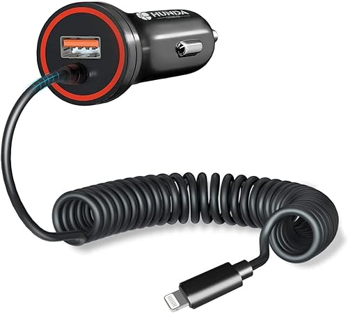 HUNDA Cargador de coche para iPhone de 48 W, cargador de teléfono para automóvil, encendedor de cigarrillos, adaptador USB para automóvil con cable