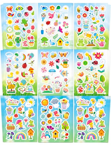 Ozepao 444 Pcs Spring Stickers for Kids 24 Sheets Spring Garden Stickers Bulk for Water Bottles Gifts Bags Cards Envelopes Decor