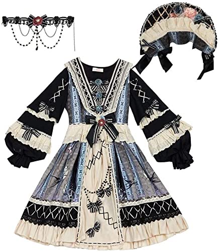 Robe Lolita Gothique Victorienne Noire en Set Complet Taille XL