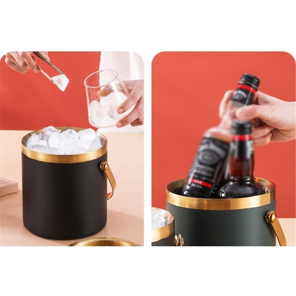 Isolierter Eiskübel Champagner-Weinkühler, Party-Eiskübel aus Edelstahl, doppelt isoliert, hält kalt, Champagner, Wein, Bier, Pellets, Würfelgetränkewanne(Black)