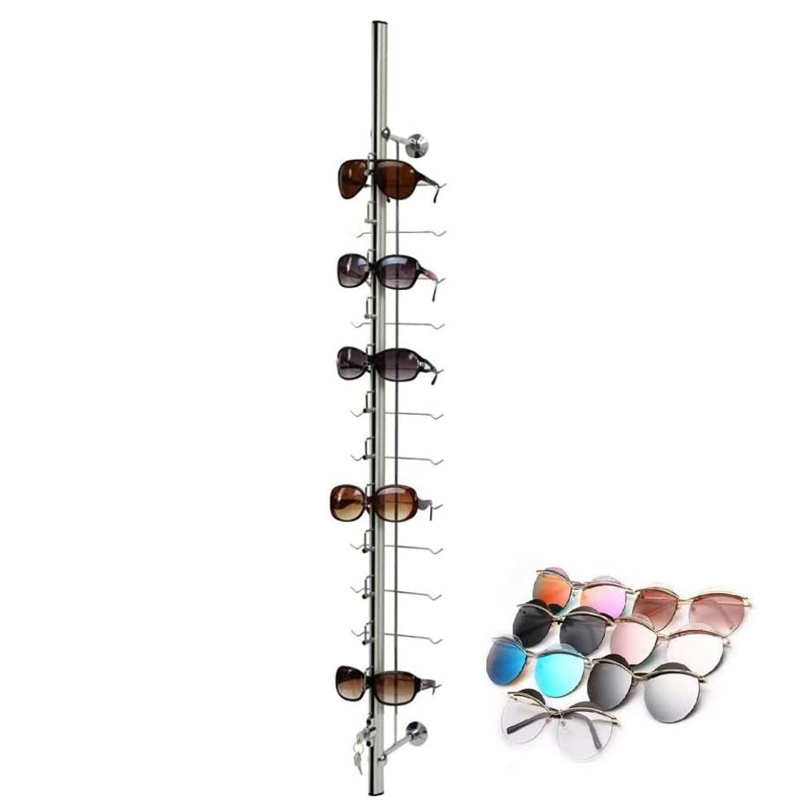 10 soportes de aluminio para gafas de sol de pared, soporte de exhibición decorativo para 12 marcos, almacenamiento seguro para gafas de sol, gafas y gafas