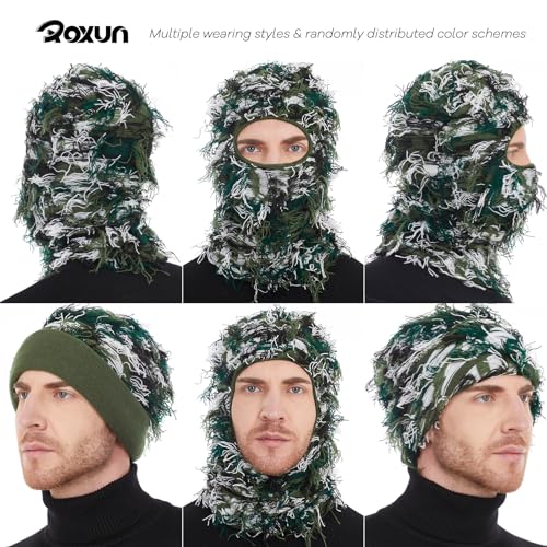 Image of ROXUN Distressed Ski Mask Balaclava, Yeat Shiesty Fluffy Knitted Full Face | Highly stretchy construction