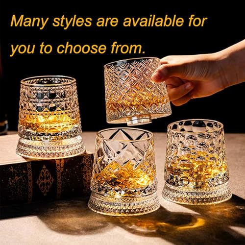 Miniatura 7 de 360 Degree Rotating Whiskey Glass, Rotating Crystal Whiskey Tumbler Glass For Bourbon And Cocktails, Spinning Whiskey Glasses For Bar, Home Gifting Style-C