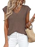 PRETTYGARDEN Women's 2026 Lightweight Sweaters Vest Spring Trendy Cap Sleeve V Neck Knit Tank Tops Summer Going Out Outfits (Brown,Large)