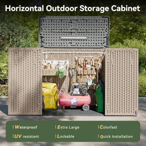 Image of Aoxun Garden Storage Box 41 Cu Ft, 5x2ft Garden Shed, Waterproof Portable Horizontal Resin Shed, Outdoor Storage Box for Garbage Bin, Generators & Yard Gear (Brown)