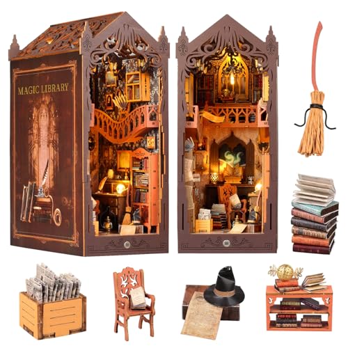 Book Nook Kit - DIY Miniature Dollhouse with LED Light, 3D Wooden Puzzle Kit for Adults & Teens...