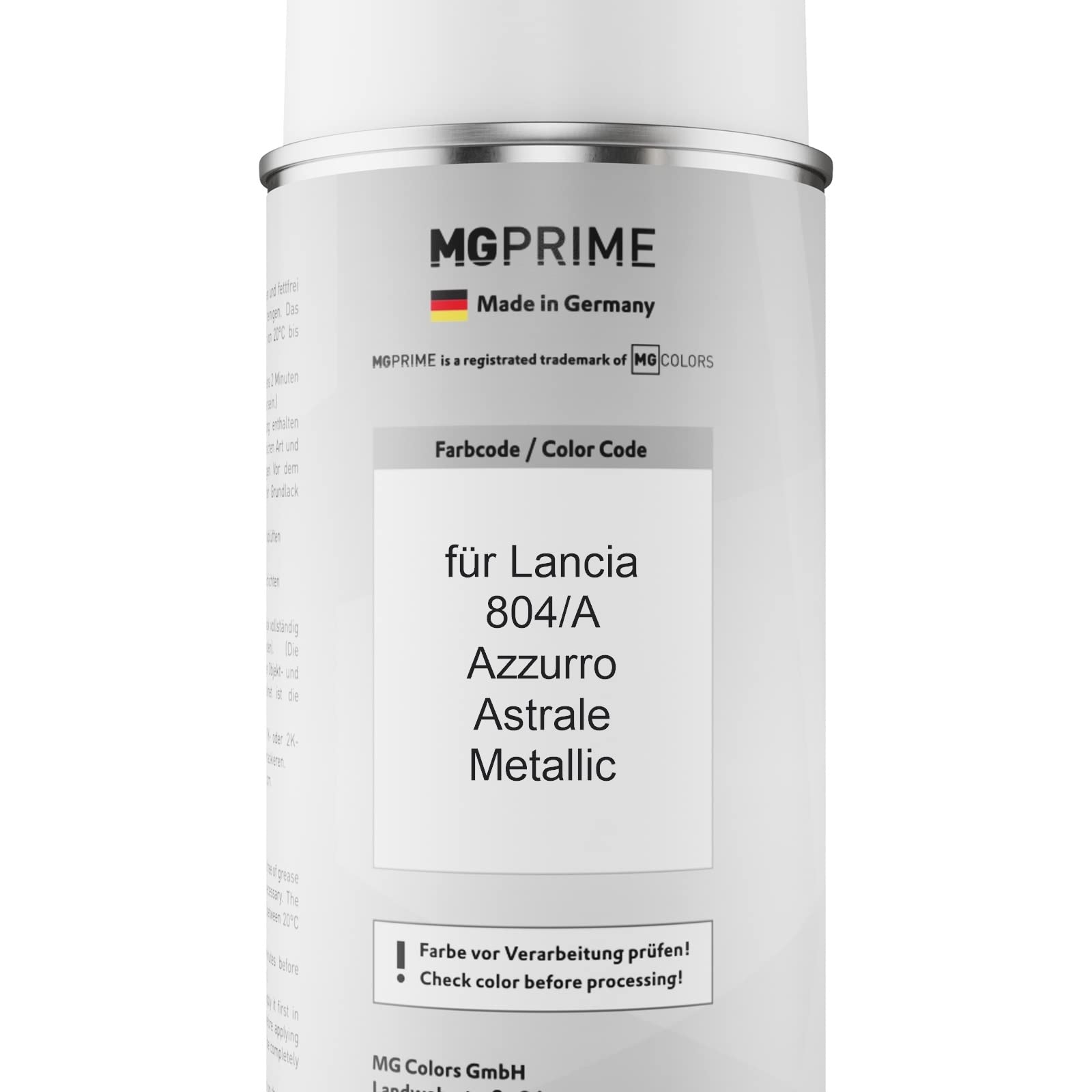 MG PRIME Vernice per auto Kit di bombolette a spruzzo per Lancia 804/A Azzurro Astrale Metallic Bomboletta spray da 400ml di vernice di base vernice trasparente