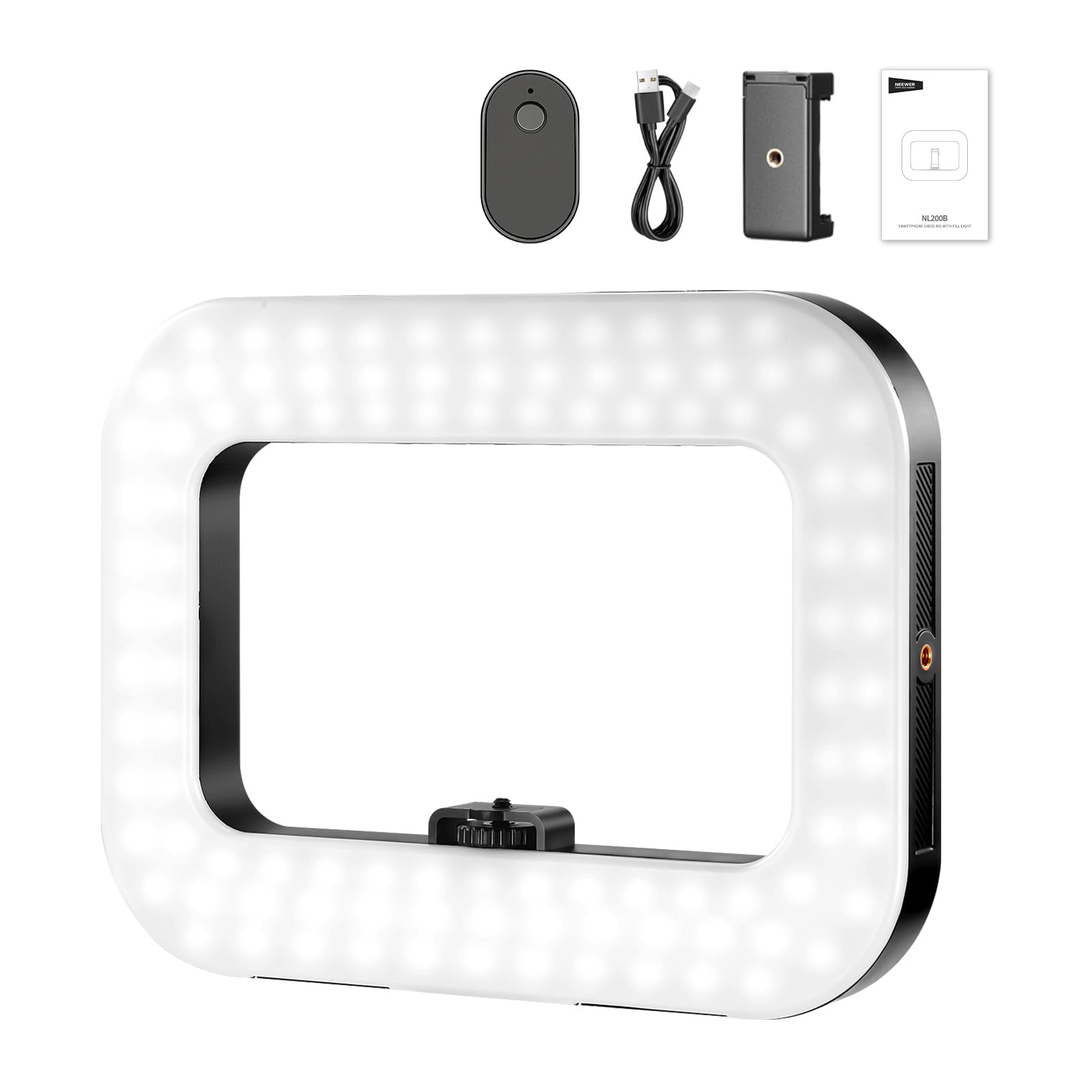 NEEWER ENTRY LEVEL VERSION Phone Video Rig con Luce, Stabilizzatore Portatile con Ring Light Quadrata LED Bicolore da 20W, 3 Cold Shoe/Batteria 5200mAh/CRI80+ per Selfie Streaming Video Vlog, NL200B