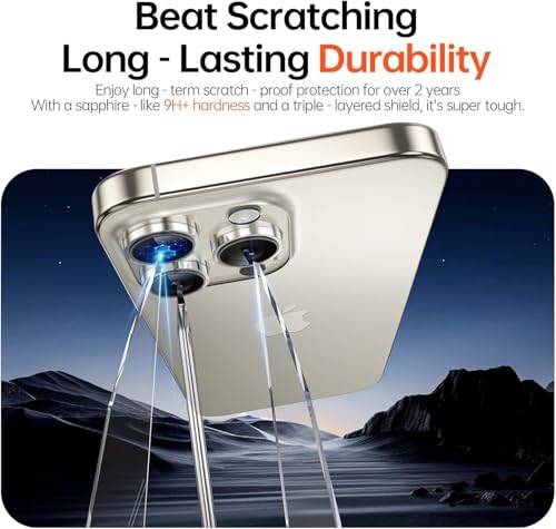 Image of Premium Camera Lens Protector Compatible For iPhone 15 Pro (Titanium) Camera Lens Protector - 9H Tempered Glass, Military-Grade Anti-Scratch, Case-Friendly, Easy Install Frame