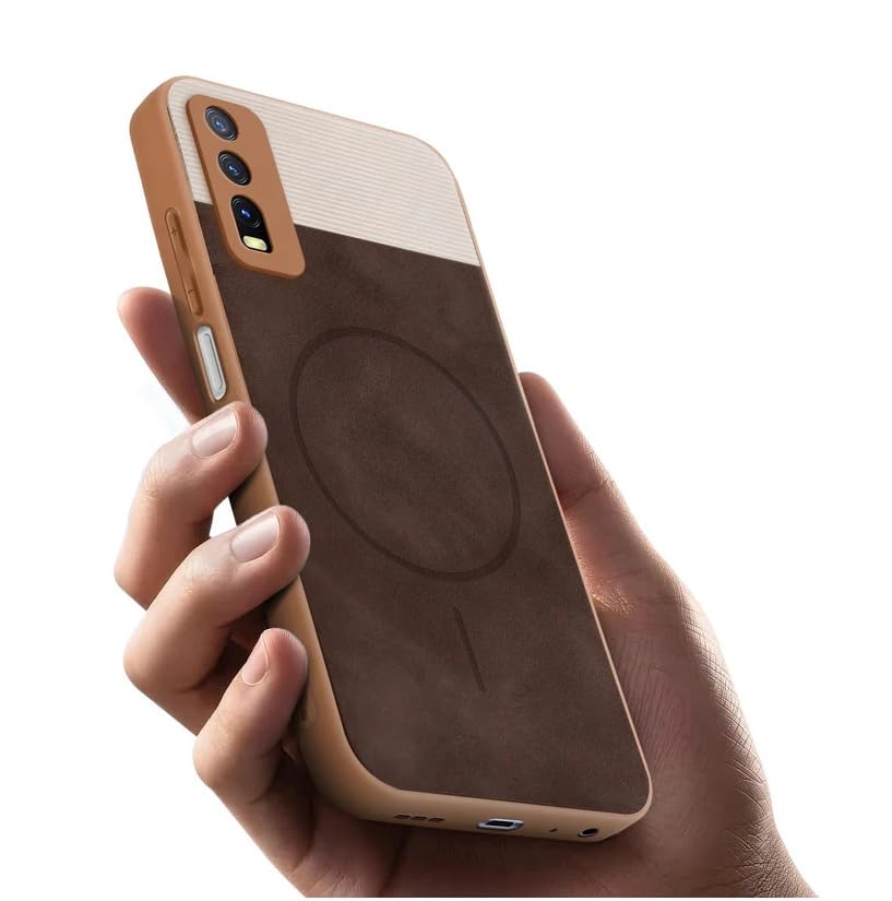 Image of Bintage CASE Mac Safe Design Hard Light Weight Back Case | Soft Border Camera Protect | Dual PU Leather Finish Back Cover Compatible for Vivo Y20T / Vivo Y20G - White & Cherry Brown
