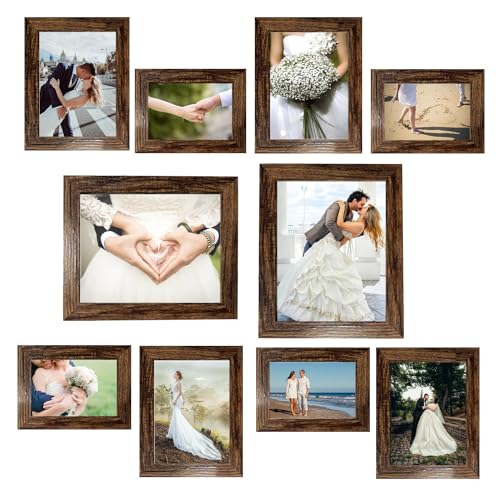Image of xnlkros Picture Frame Set 10 pack, Farmhouse Photo Frames, Gallery Wall Frame Collage, 8x10 5x7 4x6 Frames in 3 Different Finishes Picture Frames For Wall or Desk,Dark Brown