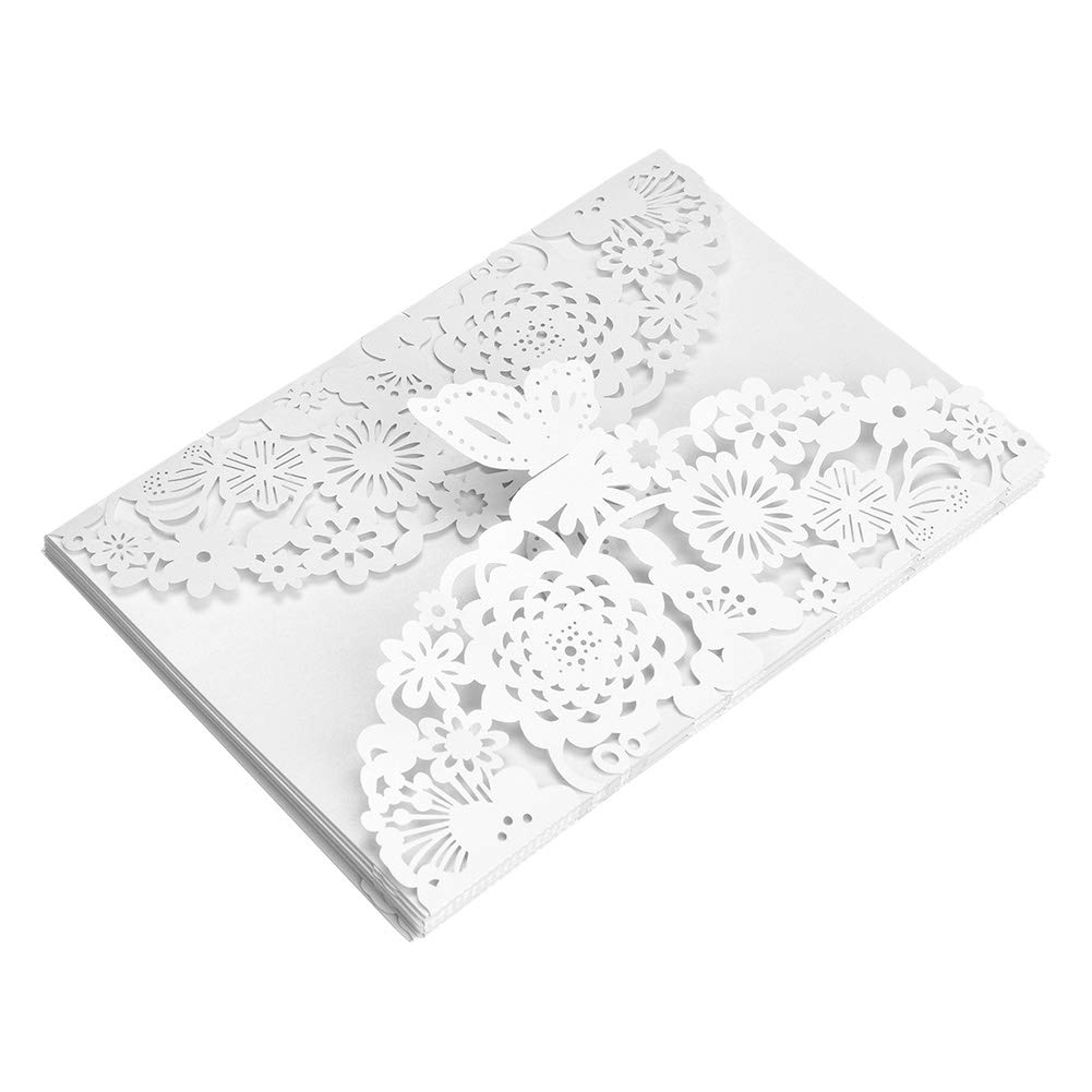 10Pcs/Set Boda de negocios personalizada tallada estilo europeo Tarjetas de invitación de fiesta Tarjetas de invitación de boda de Flora de encaje con mariposa para despedida de soltera Fiesta (#1)