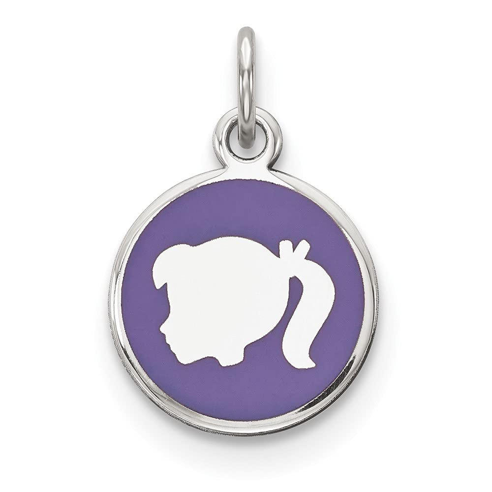 925 Srebro Sterling Płyta Rhod Fioletowa Emalia Lewa Facing Dziewczyna Głowa Dysk Wisiorek Charm Naszyjnik Grawerowany Chłopiec Niebieska Dobra Biżuteria dla Kobiet Prezenty dla niej