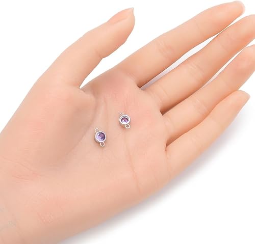 Miniatura 2 de Adabele - 2 unidades de plata esterlina 925 real con piedra natal de febrero de 0.236 pulgadas, amatista morada, circonita cúbica, resistente al