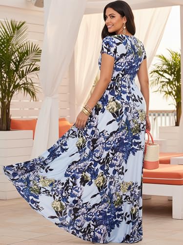 Image of KOH KOH Womens Long Floral Print Cap Sleeve Modest Flowy Summer Maxi Dress Gown