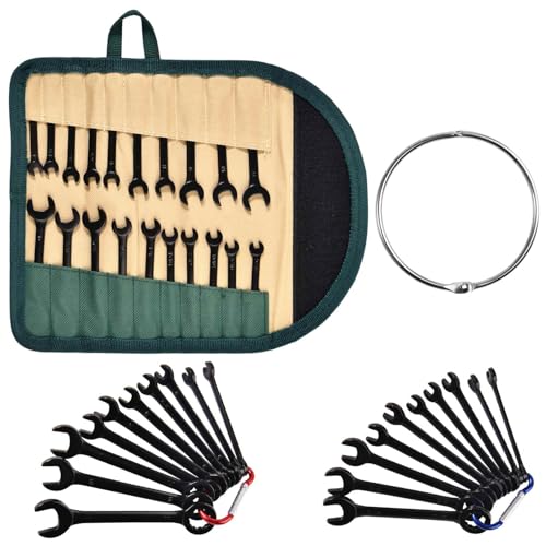 GOLD DEER Mini-Schraubenschlüssel-Set, Standard, metrisch und SAE, 4 mm-11 mm, offenes Ende und Ringmaulschlüssel-Set, Super mit Aufbewahrungstasche und Schlüsselringen, schwarze elektrophoretische