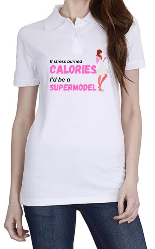 Calories (BLK-Pink) White Women Polo T-Shirt-picture-43