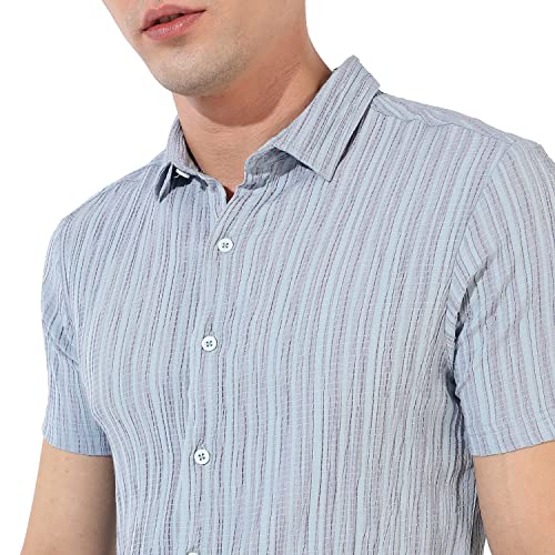 Image of CAHOOT Men's Button Up Shirt for Casual Wear | Regular Fit | Poly Lycra Shirt Crafted with Short Sleeve & Enhanced Stretch Comfort Fit for Everyday Wear