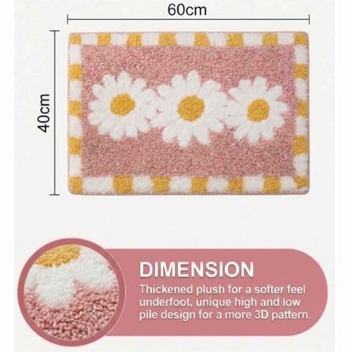 Image of Dream Weaverz 2000 GSM Super Soft Microfiber Bath Mat 40x60 cm | Ultra Absorbent Anti-Skid Quick Dry Bathroom Rug | Floor Mat for Bathroom, Bedroom, Kitchen, Home | Cute Design Bathmat (Peach Flower)