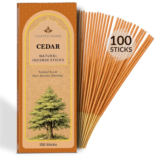 Natural Cedar Incense Sticks 100 Sticks No Charcoal Clean Burning Organic Non Toxic Insence 100% Natural sustainably harvested Spiritual Healing Calming Aroma for Positive Vibes
