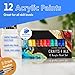 Crafts 4 All Acrylic Paint Set - Art Paints for Canvas, Model Painting, Wood, Ceramics and Fabric - Craft Supplies with 3 Artist Brushes for Adults & Kids﻿, 12 Pack, 12mL