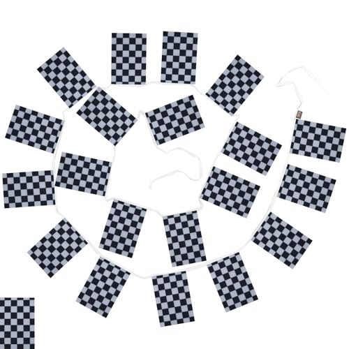 Image of AZ FLAG Checkered Black and white 6 meters BUNTING Flag 20 flags 9'' x 6'' - Car race STRING flags 15 x 21 cm