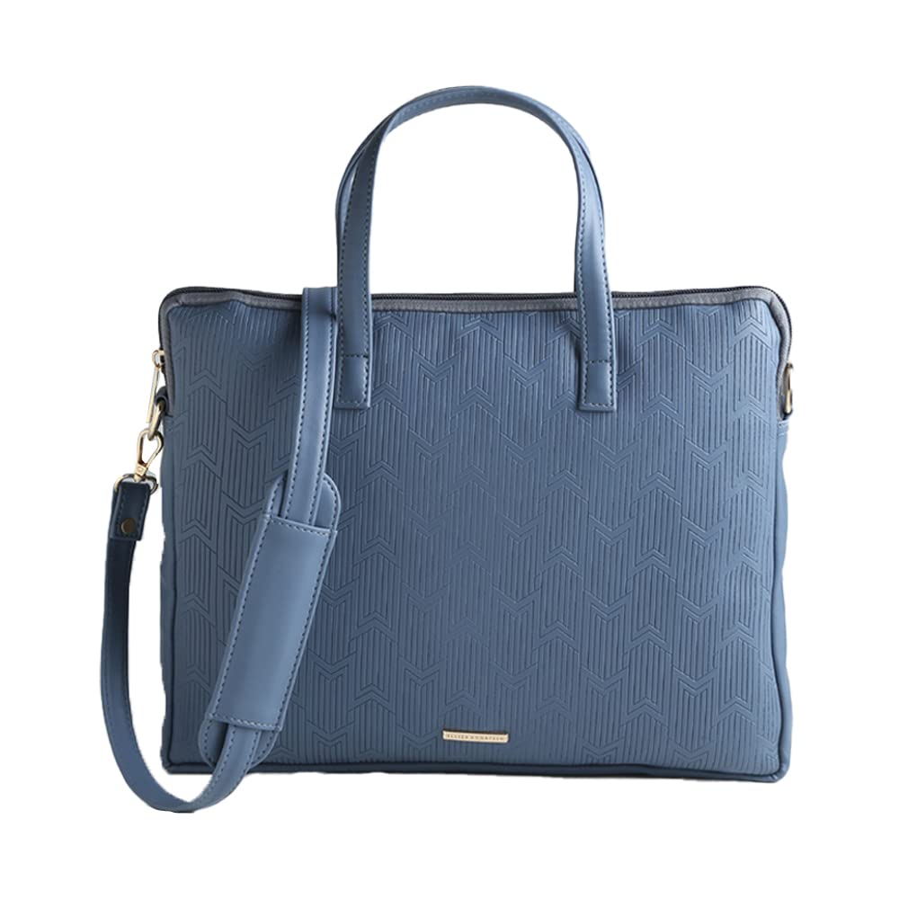 ELLIZA DONATEIN by Shoppers Stop Emboss PU Zipper Closure Womens Laptop Bag (BLUE, LARGE) (B0BWS6L15J) Amazon Price History, Amazon Price Tracker