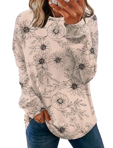 Image of WIHOLL Sweatshirt for Women Crewneck Long Sleeve Shirts Curved Hem Lightweight Sweaters Fall Clothes 2025