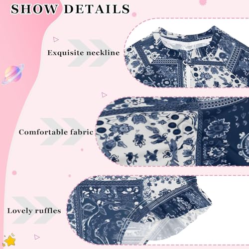 Blue Paisley Girls Long Sleeve Swimsuit UPF 50+ Rashguard Swimwear One Piece Bathing Suit for 3-12 212178813