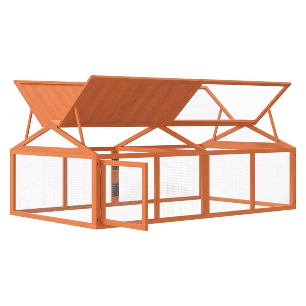 Freilaufgehege Braun Massivholz Kiefer 200x112,5x74 cm mit Dach und Tür Kleintier Gehege für Kaninchen Meerschweinchen Hamster Ratte Maus Chinchilla Frettchen Zwergkaninchen Nager Auslauf