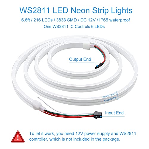 Image of ALITOVE Addressable LED Strip Neon Light WS2811 Dream Color Rainbow Programmable Digital LED Pixels Lights 6.6ft 216 LEDs for DIY LED Neon Letters Bar Signs Art Wall 12V DC, No Power and Controller
