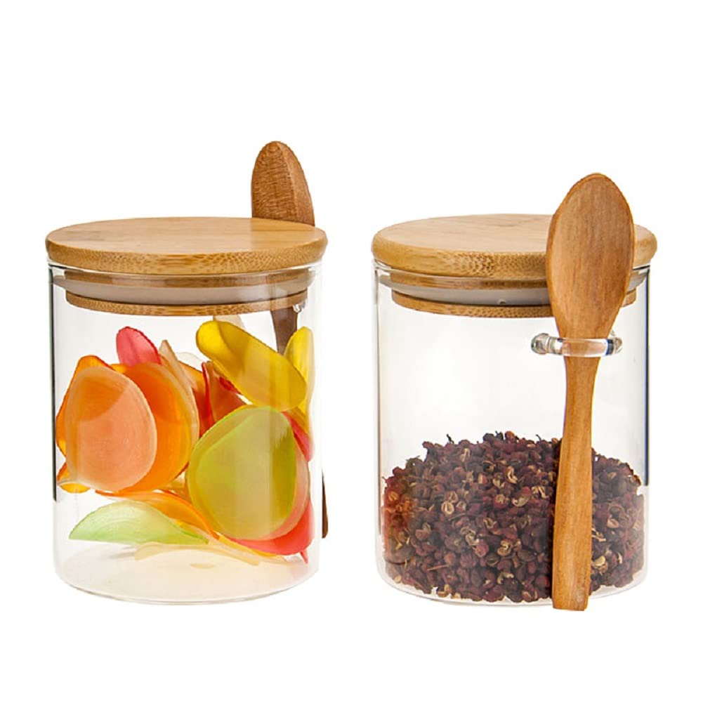 Crystal Seasoning Spice Dispenser Jar Cruet Kitchen Salt Box Storage Container Condiment Jars Cruet with Cover Spoon-Kitchen Utensils Supplies