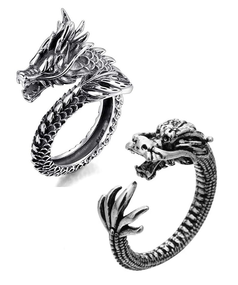 (Combo Of 2 Pcs) Trending Stylish Adjustable/Openable Stainless Steel Bikers Funky Monster Wild Dragon Claw Thumb Finger Ring (Silver Color)-image-33