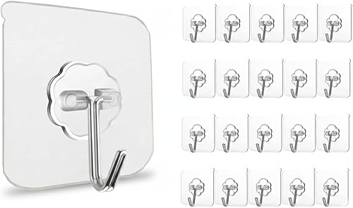 Paquete de 24 ganchos autoadhesivos resistentes de 33 libras (máx.), transparentes sin uñas, impermeables, ganchos de pared adhesivos para llaves,