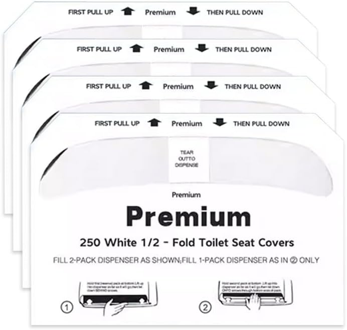 Flushable Toilet Seat Covers - 1000 Pcs, 4 Packs of 250 | Disposable, 14x16.5" Half-Fold | For Airplane, Camping, Public Restrooms | Adult & Kids Potty Training