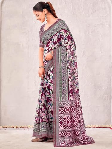 Image of SIRIL Women's Georgette Printed Saree with Unstitched Blouse Piece