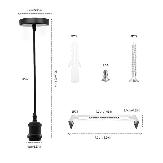 ZHIQIN 2 stuks lampophangingen, zwart, E27 lamphouders met kabel, 100 cm snoerslinger, hanglamp, kabel, lamphouder, ideaal voor plafondlamp woonkamer (A) photo 3