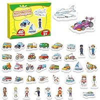 Kasfalci 40 Vehicle Magnets,Refrigerator Fridge Magnets for Kids,Transports Car Airplane Boat Professions,Magnetic Toys for Toddlers,Learning Games,Speech Therapy for Preschool Kindergarten Classroom